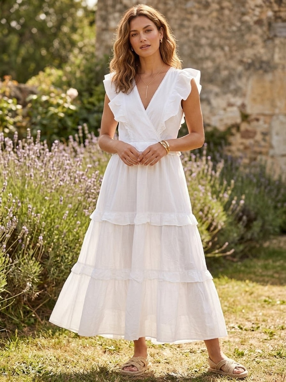 J. Crew White Tiered Ruffle Maxi Dress